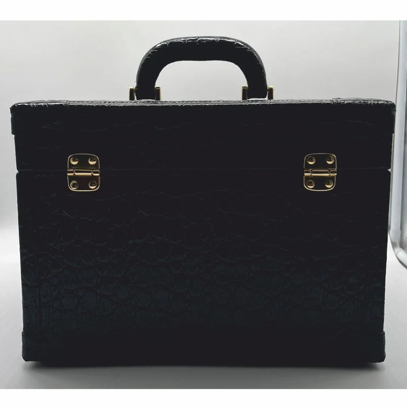 Casa Padrino Luxus Echtleder Schminkkoffer Schwarz / Gold 28 x 16 x H. 16 cm