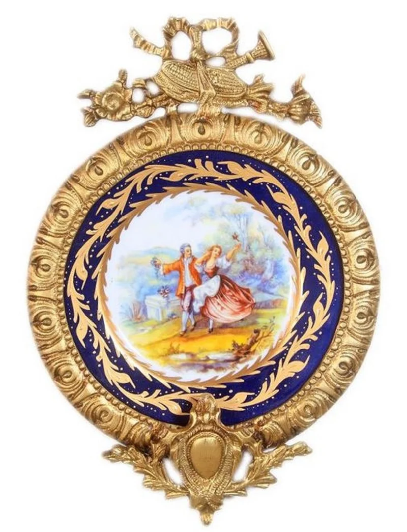 Casa Padrino Barock Keramik Wandbild mit verziertem Rahmen Mehrfarbig / Dunkelblau / Gold 28 cm - Barock Wanddeko