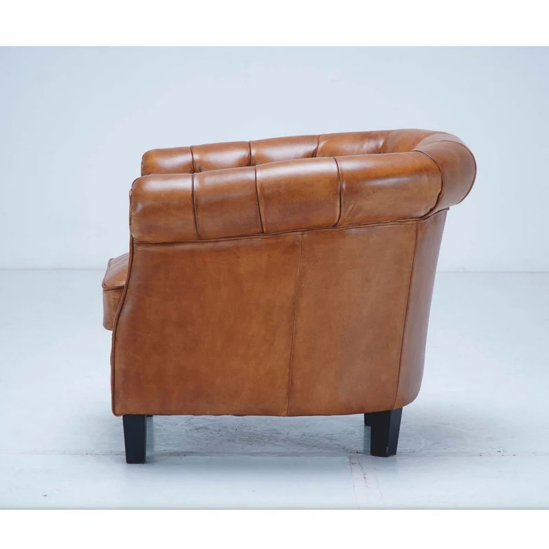 Casa Padrino Luxus Chesterfield Echtleder Sessel Hellbraun / Schwarz - Echtleder Möbel