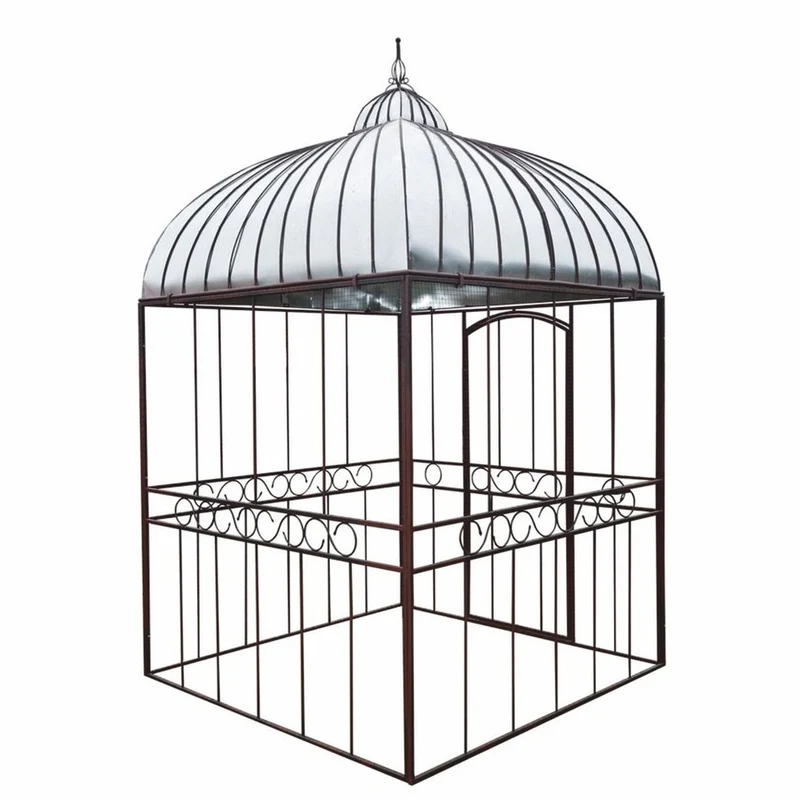 Casa Padrino Jugendstil Garten Vogelhaus Rost / Silber 200 x H. 300 cm - Nostalgische Vogelhäuser