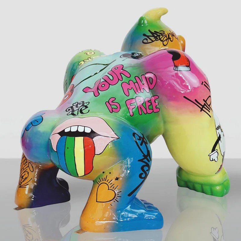 Casa Padrino XXL Deko Skulptur Gorilla Affe Bunt H. 104 cm - XXL Deko Figur