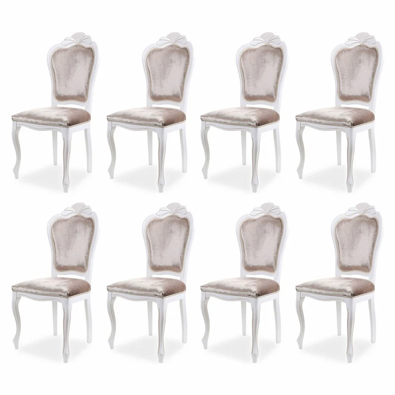 Casa Padrino Luxus Barock Samt Esszimmer Stuhl 8er Set Grau / Weiß - Barock Möbel