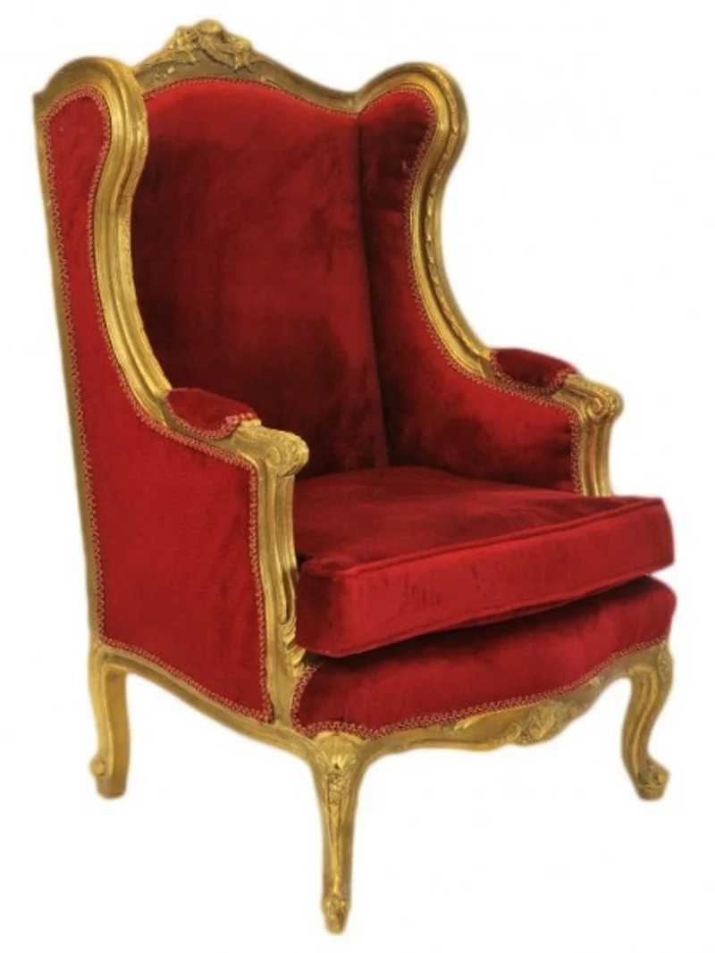 Casa Padrino Barock Lounge Thron Sessel Bordeaux Rot / Gold - Antik Stil Ohrensessel, 110 x 83 x 83 cm