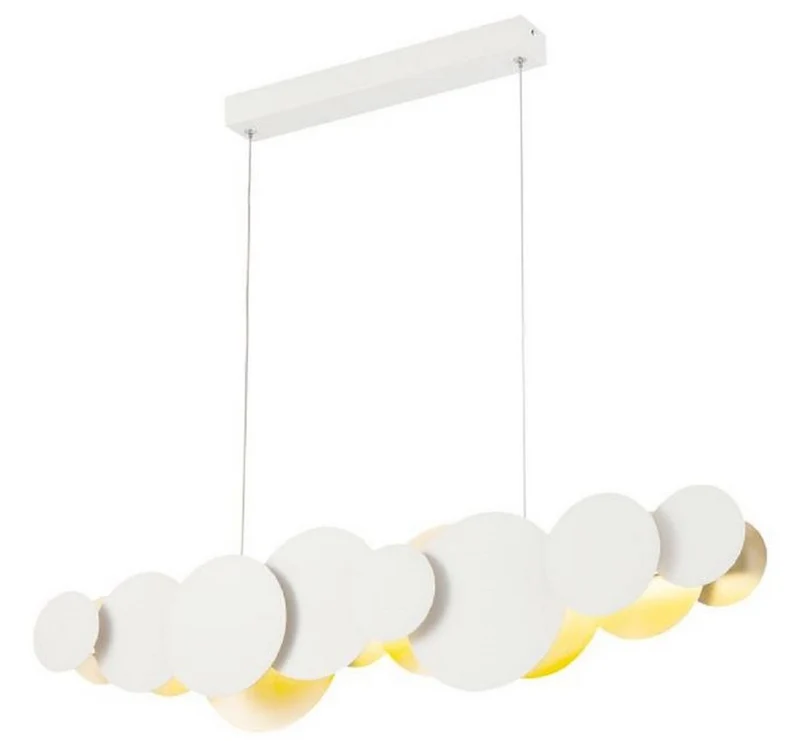 Casa Padrino Designer LED Hängeleuchte Weiß / Gold 82 x 8 x H. 38 cm - Luxus Pendelleuchte