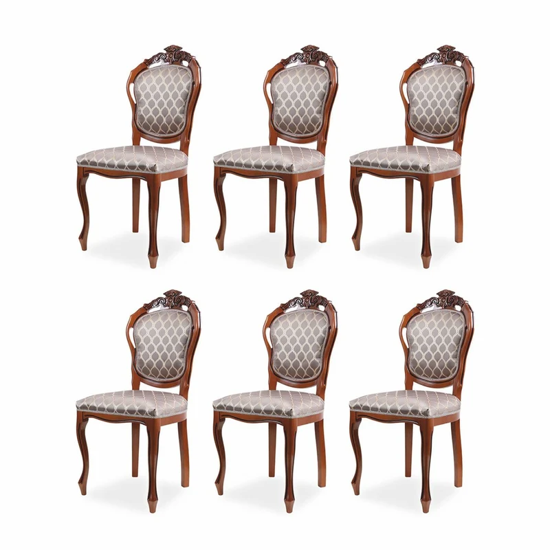 Casa Padrino Luxus Barock Esszimmer Stuhl 6er Set mit Muster Grau / Braun H. 102 cm
