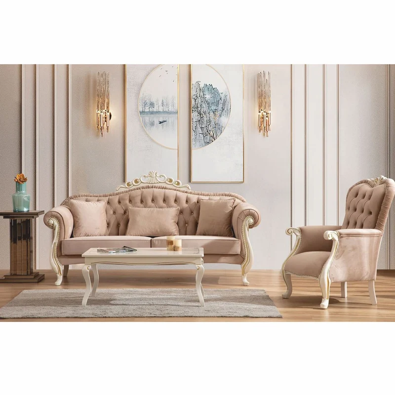 Casa Padrino Luxus Barock Wohnzimmer Sofa Hellbraun / Weiß / Gold 210 cm - Barockstil Möbel