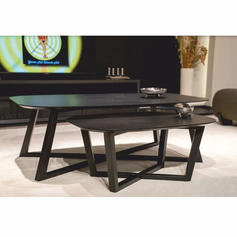Casa Padrino Luxus Massivholz Couchtisch Set Schwarz - Hotel & Wohnzimmer Möbel