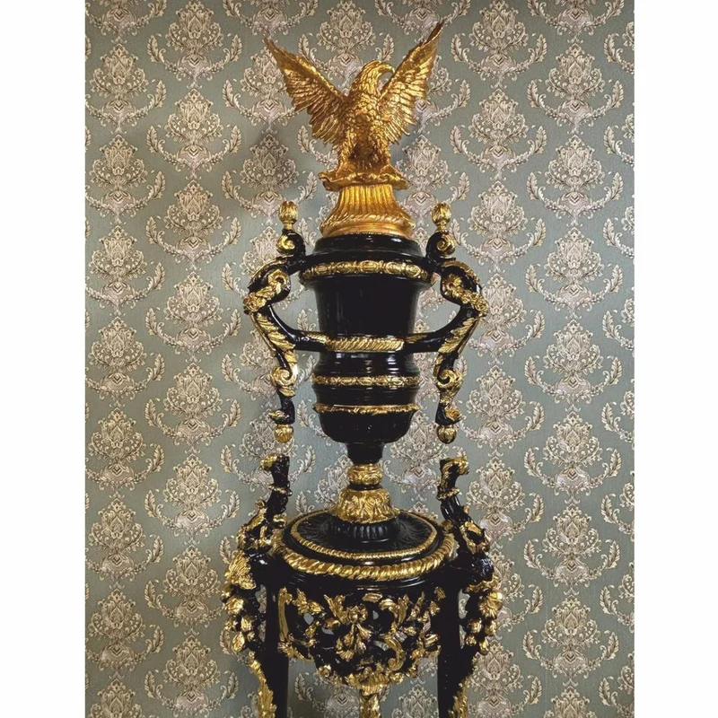 Casa Padrino Barock Säule mit Vase und Adler Schwarz / Gold H. 260 cm - Barock Möbel