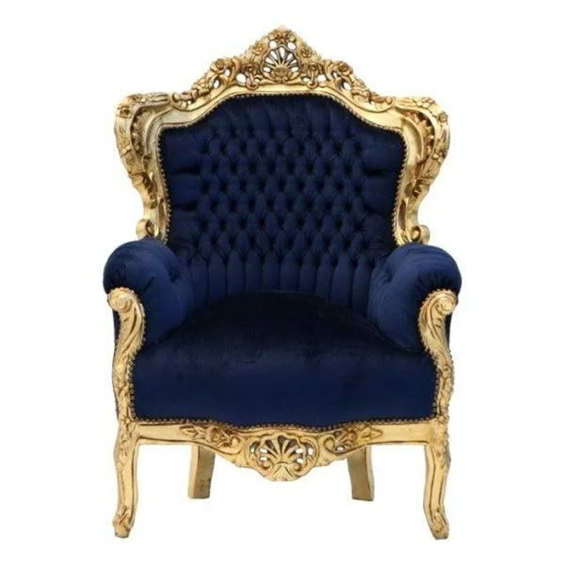 Casa Padrino Barock Sessel King Royalblau / Gold - Handgefertigter Barock Sessel aus Massivholz - 120 x 85 x 85 cm