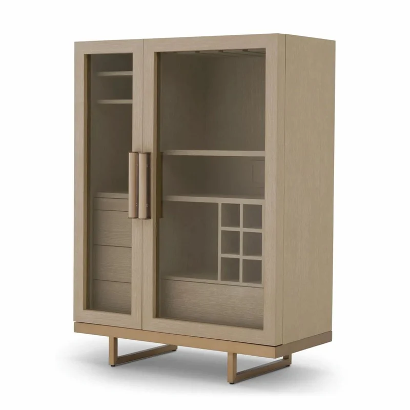 Casa Padrino Luxus Barschrank Beige / Messing H. 150 cm - Bar Möbel