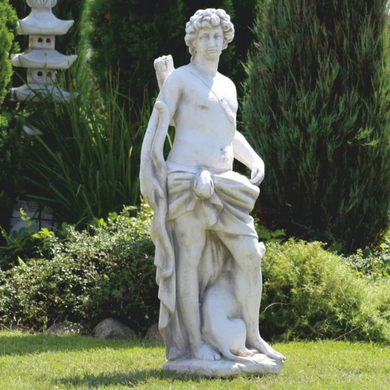 Casa Padrino Jugendstil Garten Deko Skulptur Mann mit Bogen und Hund Grau H. 142 cm