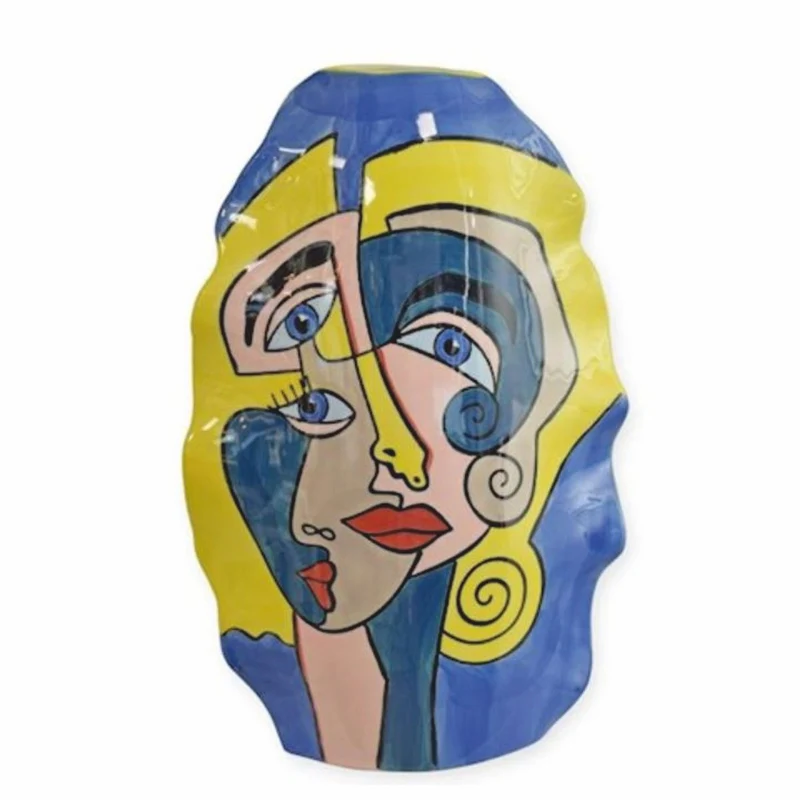 Casa Padrino Porzellan Vase Blau / Bunt H. 47,2 cm - Handbemalte Deko Blumenvase mit abstraktem Motiv