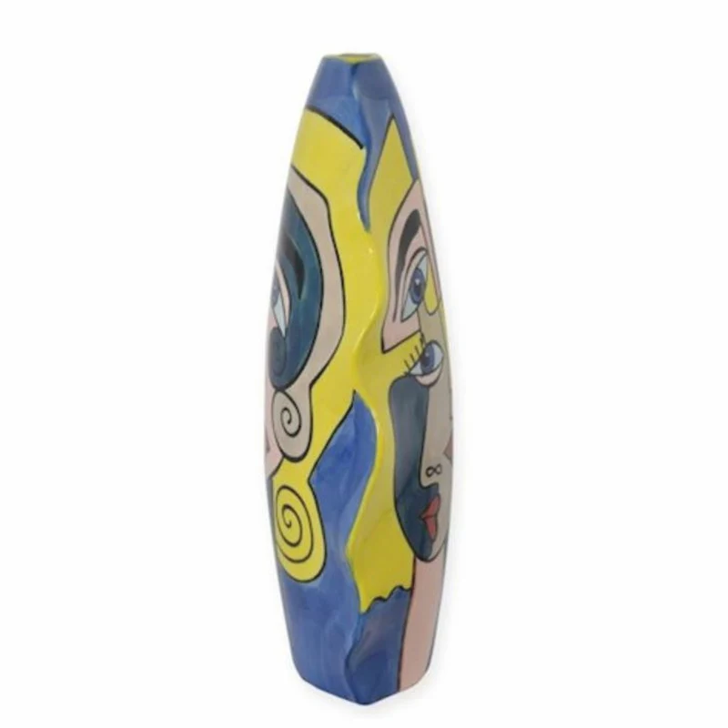 Casa Padrino Porzellan Vase Blau / Bunt H. 47,2 cm - Handbemalte Deko Blumenvase mit abstraktem Motiv