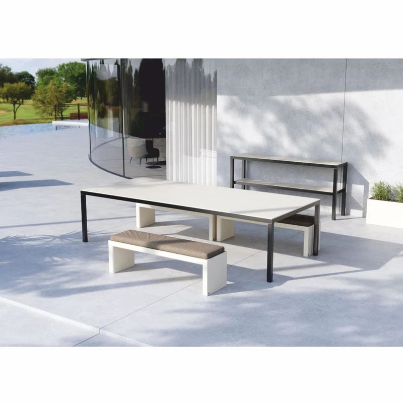Casa Padrino Luxus Gartenbank Dunkelgrau / Matt Weiß 150 cm - Outdoor Garten Sitzbank
