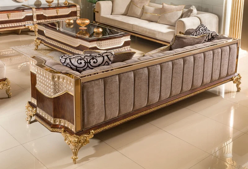 Casa Padrino Luxus Barock Sofa Grau / Dunkelbraun / Gold 265 cm - Barock Möbel