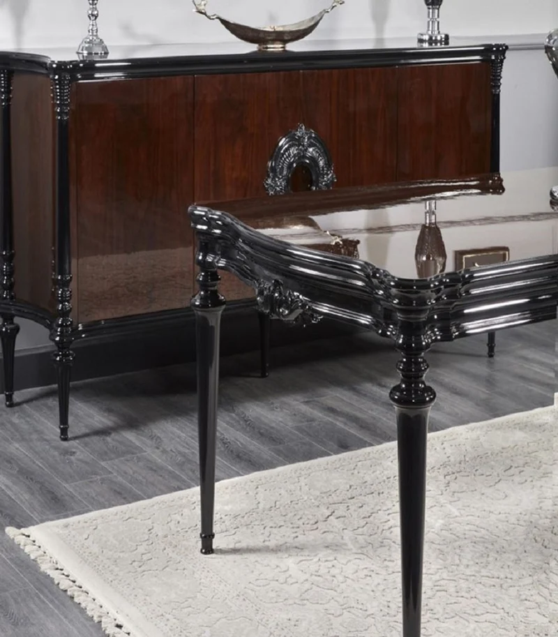 Casa Padrino Luxus Barock Esszimmer Set Silbergrau / Schwarz - 1 Barock Esstisch & 6 Barock Esszimmerstühle