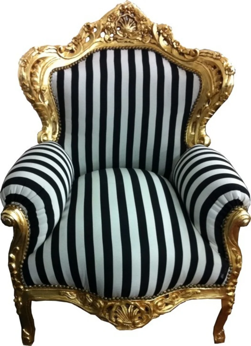 Casa Padrino Barock Sessel King im Antik Stil, gold mit schwarz-weißen Streifen, 85 x 85 x H. 120 cm