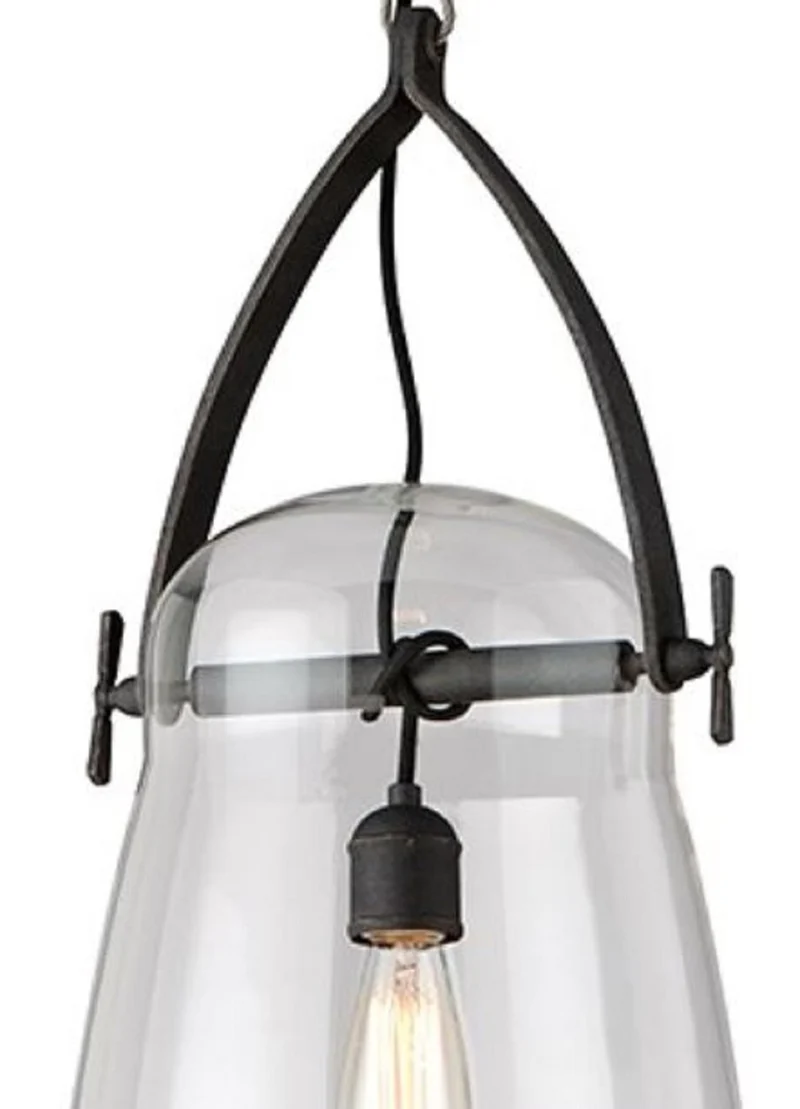 Casa Padrino Luxus Hängeleuchte Schwarz Ø 30,5 x H. 61 cm - Pendelleuchte mit rundem Glas Lampenschirm