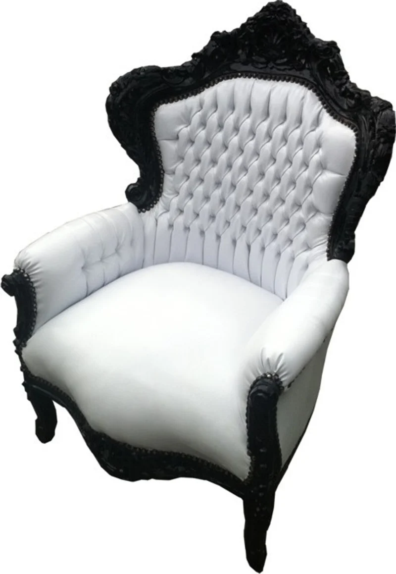 Casa Padrino Barock Sessel King im Antik Stil, weiß / schwarz, 85 x 85 x H. 120 cm