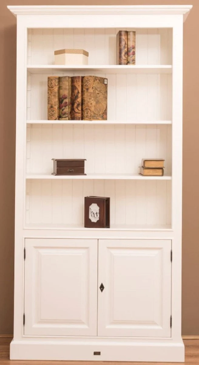 Casa Padrino Landhausstil Bücherschrank / Regalschrank Weiß 110 x 39 x H. 210 cm - Wohnzimmerschrank mit 2 Türen