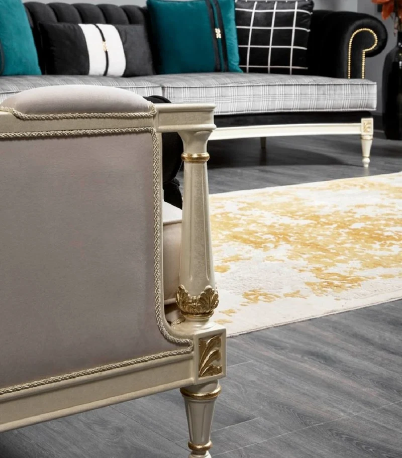 Casa Padrino Luxus Barock Sofa Schwarz / Grau / Weiß / Gold 290 cm - Barock Wohnzimmer Möbel