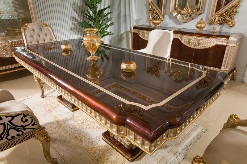 Casa Padrino Luxus Barock Esstisch Dunkelbraun / Grau / Gold 250 cm