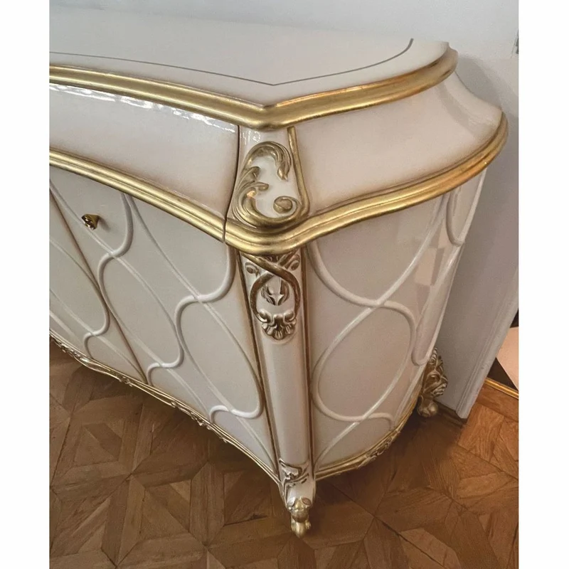 Casa Padrino Luxus Barock Sideboard Weiß / Antik Gold 254 cm - Barock Möbel