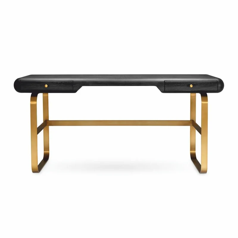 Casa Padrino Luxus Schreibtisch mit 2 Schubladen Schwarzgrau / Messing 165 cm - Büro Möbel