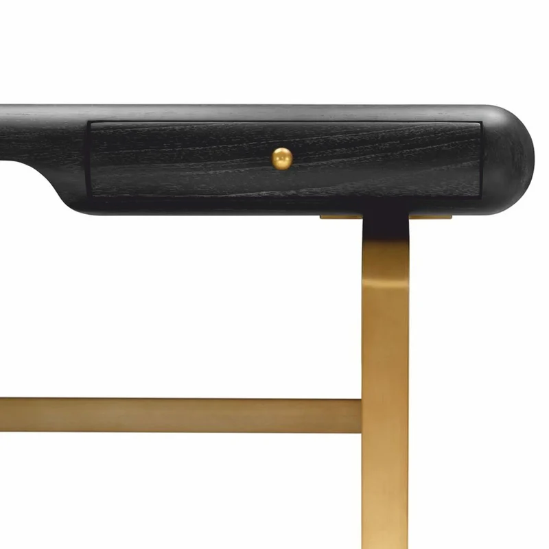 Casa Padrino Luxus Schreibtisch mit 2 Schubladen Schwarzgrau / Messing 165 cm - Büro Möbel