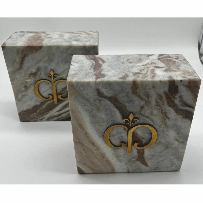 Casa Padrino Luxus Marmor Deko Buchstützen Set Grau-Braun / Gold
