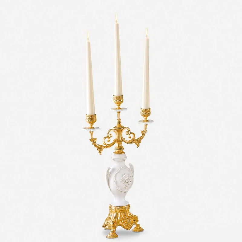 Casa Padrino Luxus Barock Kerzenhalter Gold / Weiß H. 40 cm - Made in Italy