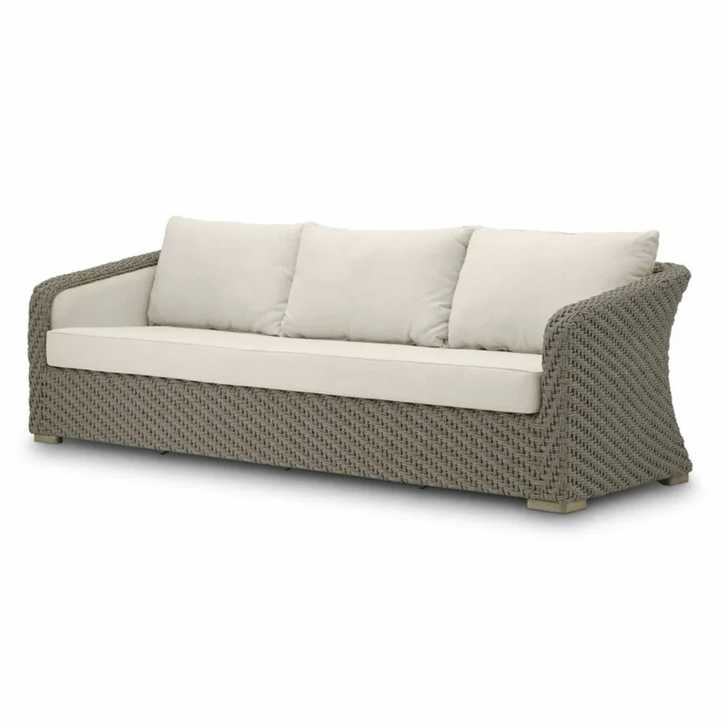 Casa Padrino Luxus Kunstrattan Garten Sofa Grau / Sandfarben 254 cm - Garten Möbel