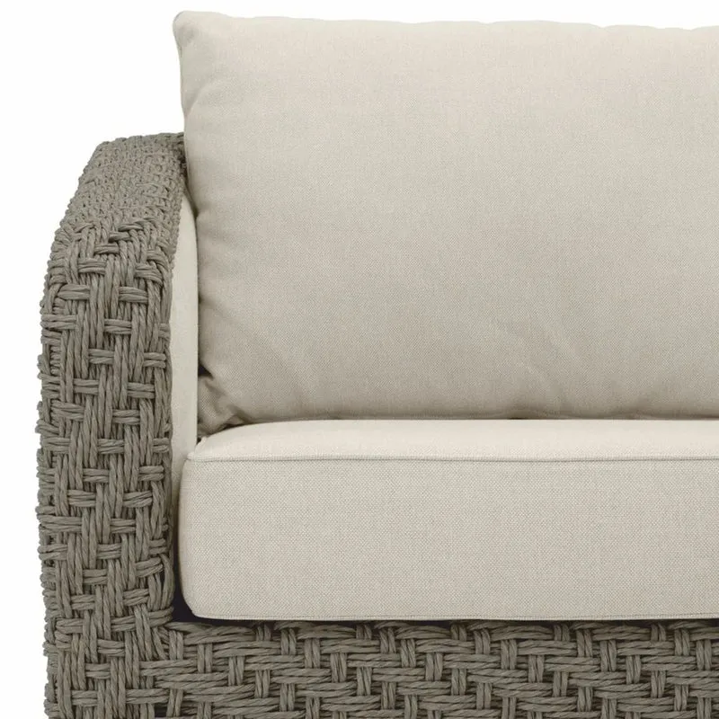 Casa Padrino Luxus Kunstrattan Garten Sofa Grau / Sandfarben 254 cm - Garten Möbel