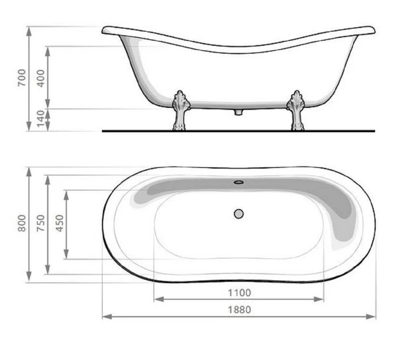 Casa Padrino Jugendstil Badewanne Schwarz / Weiß / Silber 188 cm - Freistehende Retro Stil Badewanne