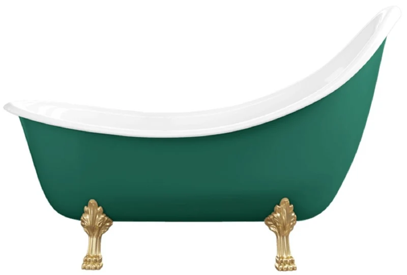 Casa Padrino Jugendstil Badewanne Grün / Weiß / Gold 180 cm - Freistehende Retro Stil Badewanne