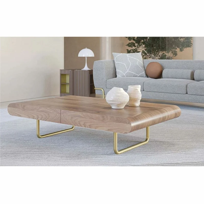 Casa Padrino Luxus Couchtisch Braun / Messing 140-210 cm - Ausziehbarer Wohnzimmertisch