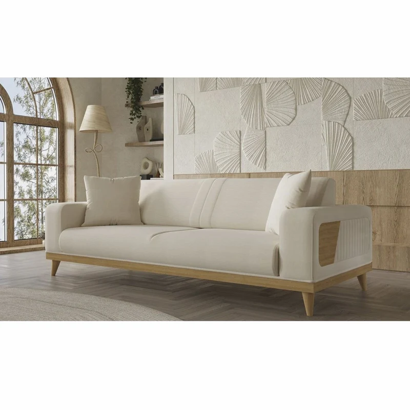 Casa Padrino Luxus 3er Sofa mit verstellbaren Rückenlehnen Creme / Naturfarben 224 cm - Luxus Interior