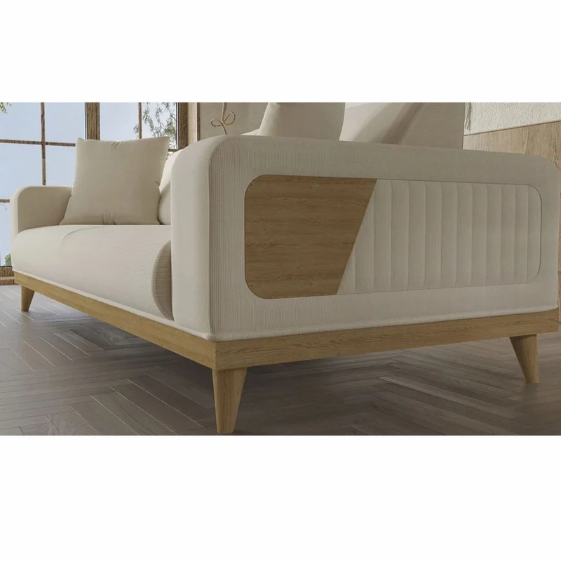 Casa Padrino Luxus 3er Sofa mit verstellbaren Rückenlehnen Creme / Naturfarben 224 cm - Luxus Interior
