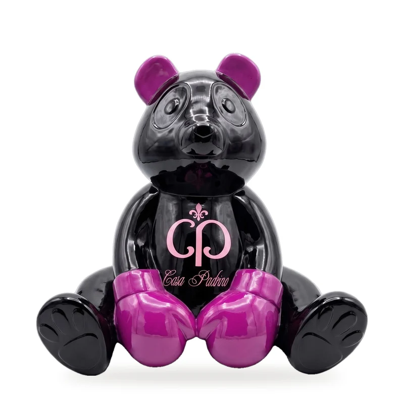 Casa Padrino Luxus Deko Figur Boxer Teddybär Schwarz / Pink 50 cm - Deko Skulptur