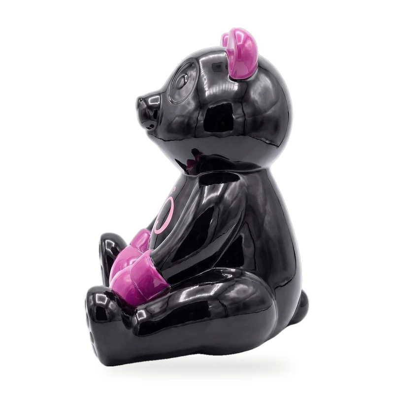 Casa Padrino Luxus Deko Figur Boxer Teddybär Schwarz / Pink 50 cm - Deko Skulptur