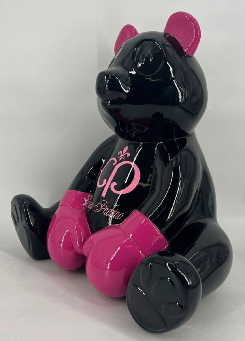 Casa Padrino Luxus Deko Figur Boxer Teddybär Schwarz / Pink 50 cm - Deko Skulptur