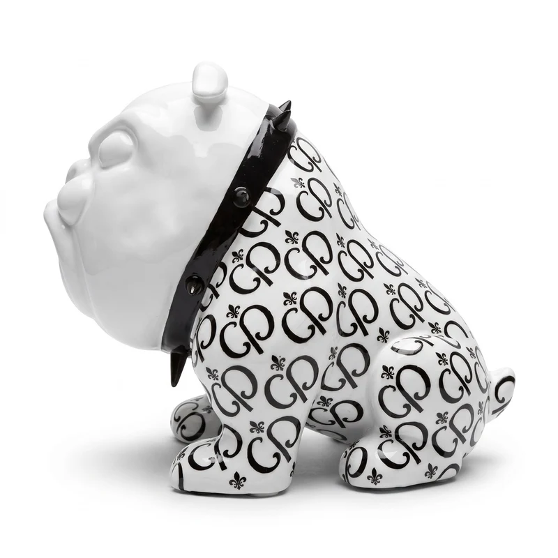 Casa Padrino Luxus Deko Figur Hund Bulldogge Weiß / Schwarz 20 cm - Deko Skulptur