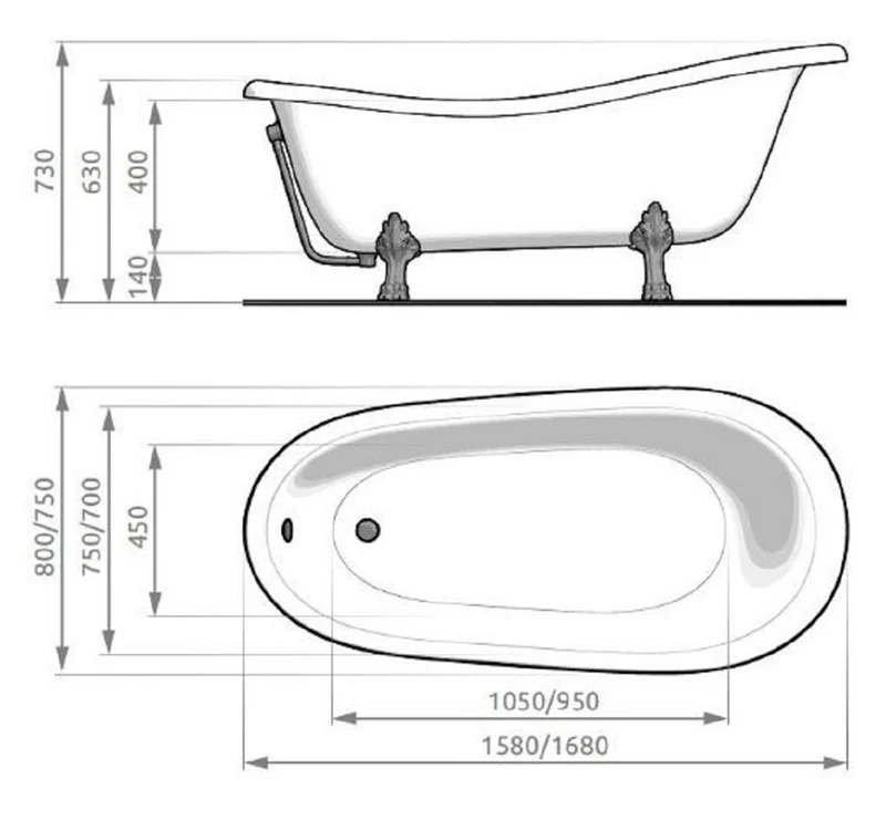 Casa Padrino Jugendstil Badewanne Weiß / Silber 168 cm - Freistehende Retro Stil Badewanne