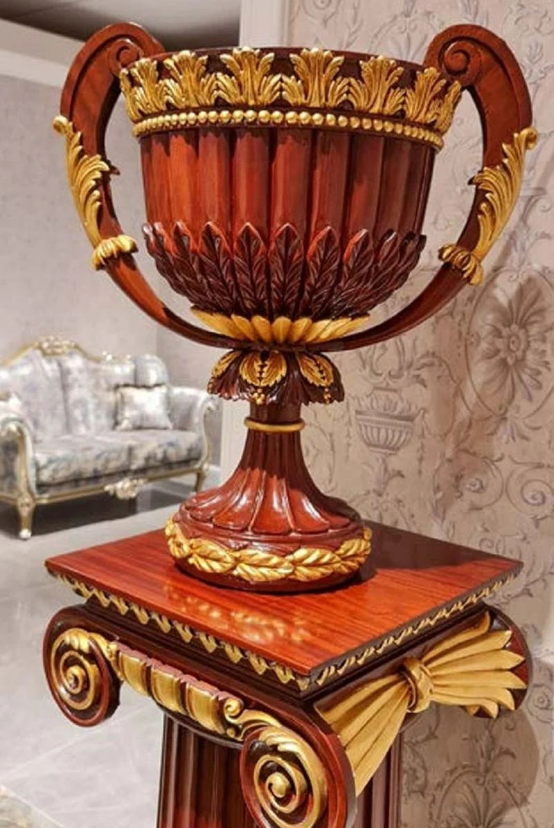 Casa Padrino Luxus Barock Deko Vase Dunkelbraun / Gold H. 55 cm - Barockstil Massivholz Blumenvase - Made in Italy