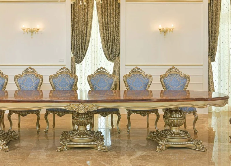 Casa Padrino Luxus Barock Esstisch Braun Intarsien / Gold 420 cm - Barock Möbel - Made in Italy
