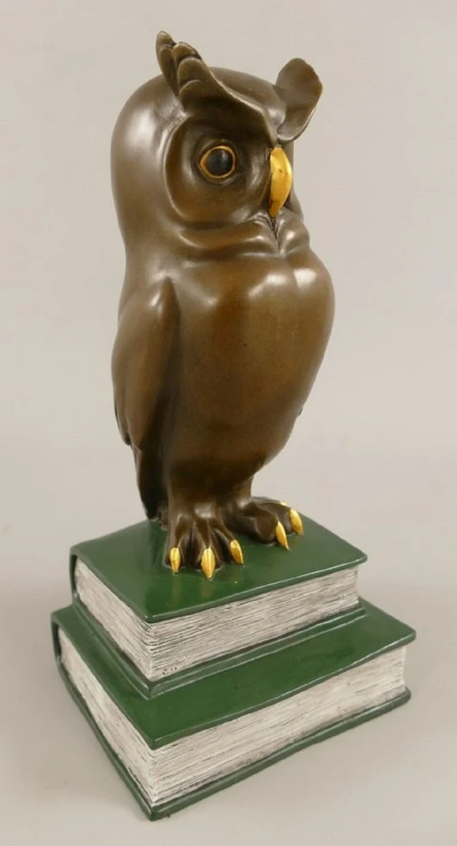Casa Padrino Bronze Deko Figur Eule auf Büchern H. 22 cm - Schreibtisch Deko Skulptur