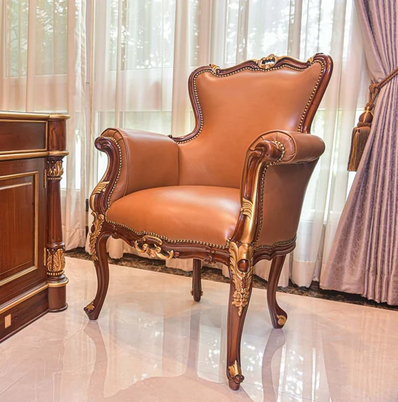 Casa Padrino Luxus Barock Echtleder Sessel Braun / Gold - Barock Leder Möbel - Made in Italy