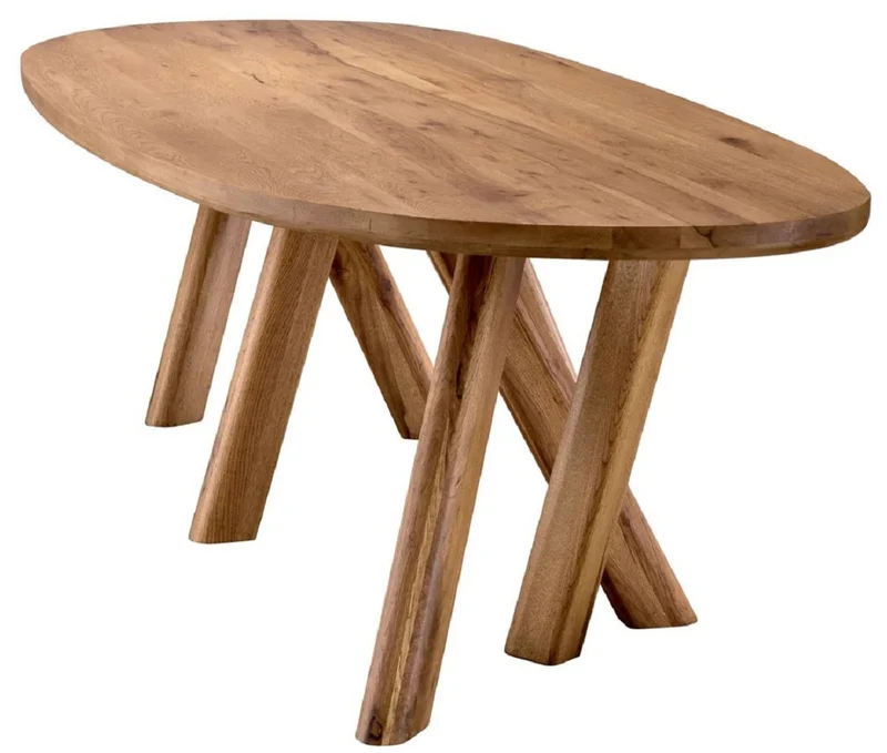 Casa Padrino Luxus Esstisch Braun 259 x 109 x H. 76,5 cm - Ovaler Küchentisch mit massiver Eichenholz Tischplatte - Esszimmer Möbel - Küchen Möbel - Luxus Möbel - Luxus Einrichtung