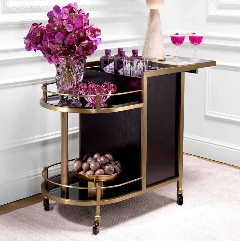 Casa Padrino Luxus Servierwagen Schwarz / Messing 88 x 50 x H. 78 cm - Hotel Restaurant Gastronomie Trolley - Luxus Hotel Restaurant Gastronomie Accessoires - Luxus Möbel