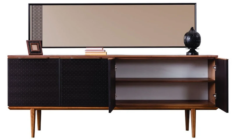 Casa Padrino Luxus Möbel Set Braun / Schwarz - 1 Sideboard mit 4 Türen & 1 Spiegel - Moderne Massivholz Möbel - Luxus Kollektion